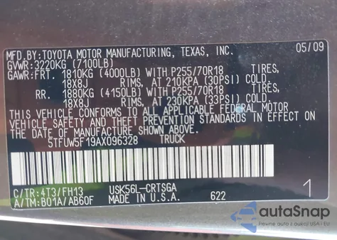 2010 Toyota Tundra Grade 5.7L V8 from USA, damaged, VIN 5TFUW5F19AX096328